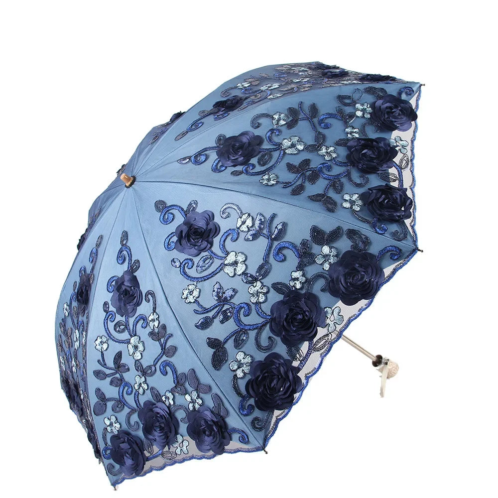 Two Fold All-Weather Umbrella Lace Double Layer restonic  UV-Protection Parasol
