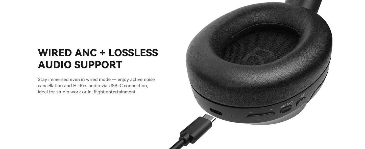 A6 ANC Wireless Bluetooth 6.0 Headphones -48dB Hybrid Active Noise Cancelling Over Ear Headset With Mic Hi-Res LDAC APP
