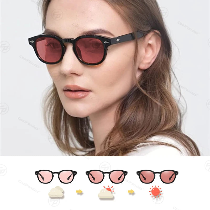 Photochromic Polarized Retro Round Sunglasses for Women