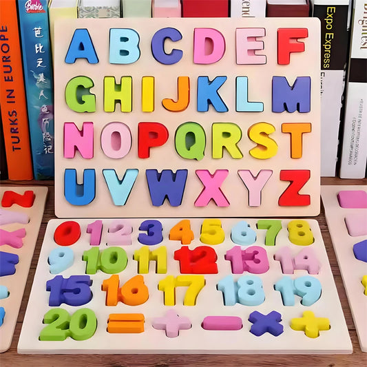 Montessori  Wooden Puzzle Toys  Cognitive Letter Number Hand Grab Puzzle Board Early Educational Toys for 2 to 4
