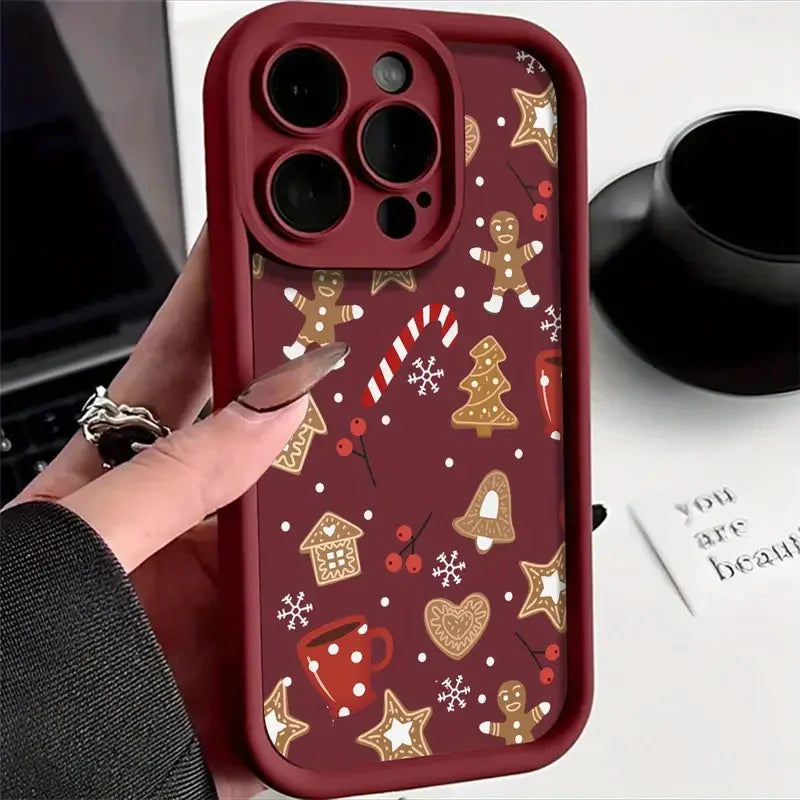 Winter Christmas Colorful Concave Soft Phone Case For iPhone 17 16e 16 15 14 Air Plus Cover