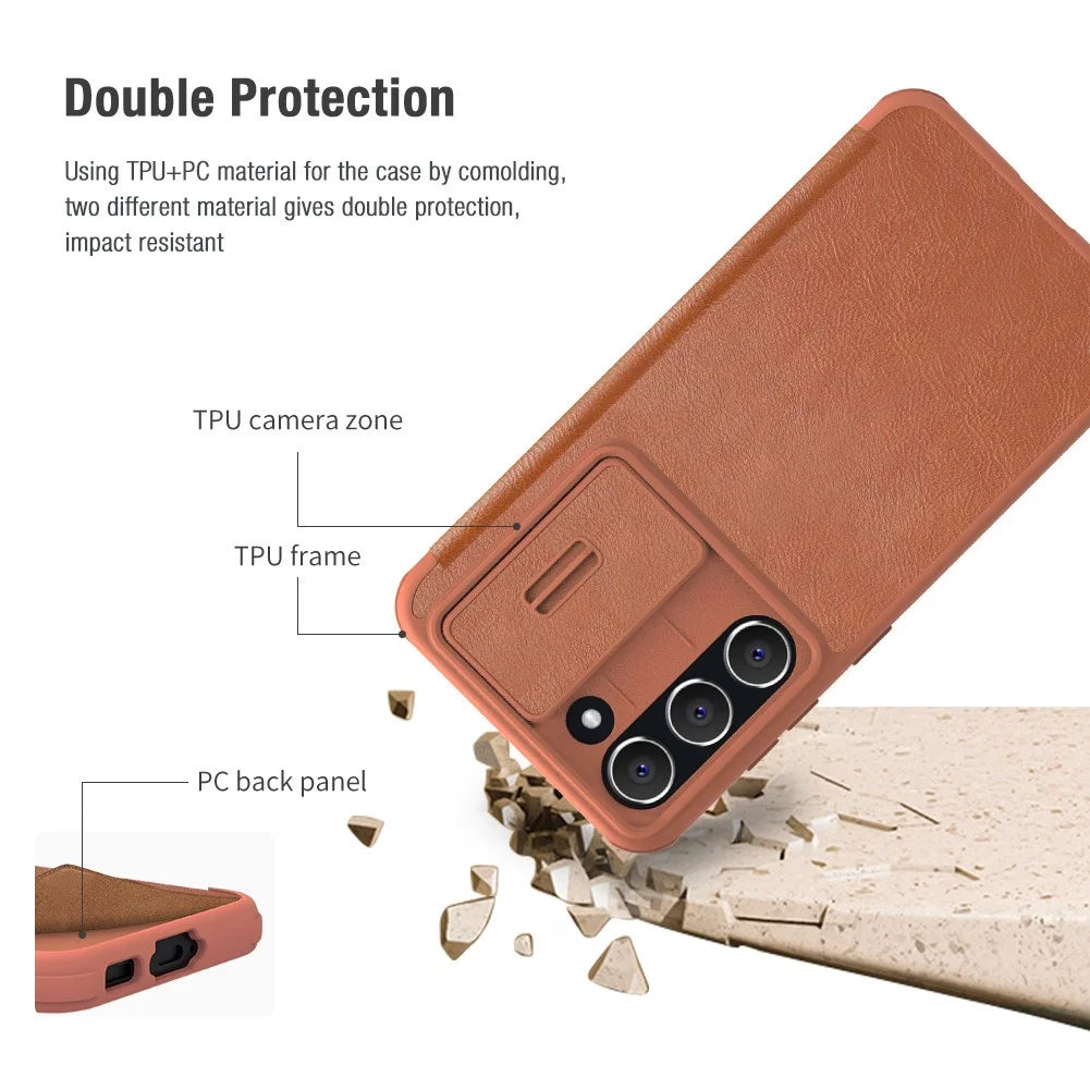 Luxury Flip QIN Pro Leather Case For Samsung Galaxy S23 Plus / S23+ Shockproof Protection Cover With Card Holder