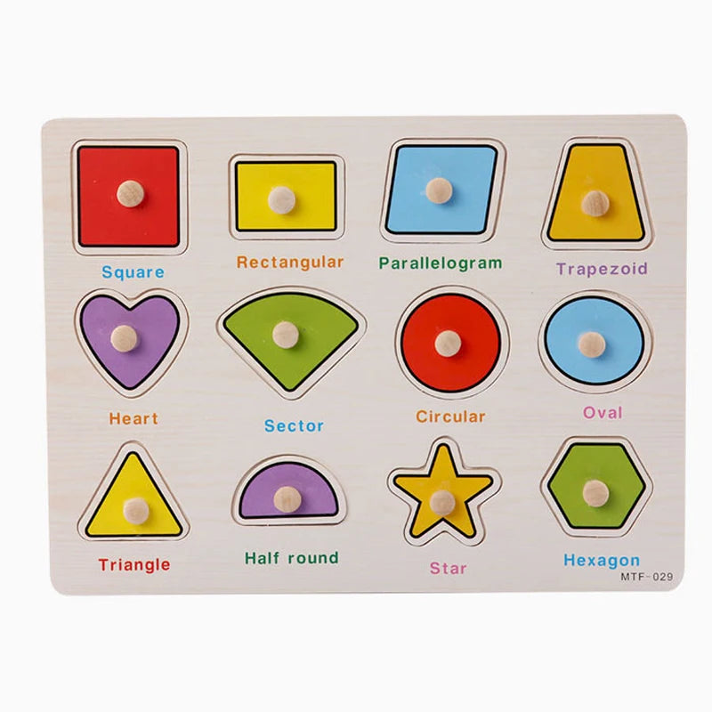 Montessori Wooden Puzzles Hand Grab Boards Toys Tangram Jigsaw  Educational Toys Cartoon Vehicle Animals Fruits 3D Puzzles