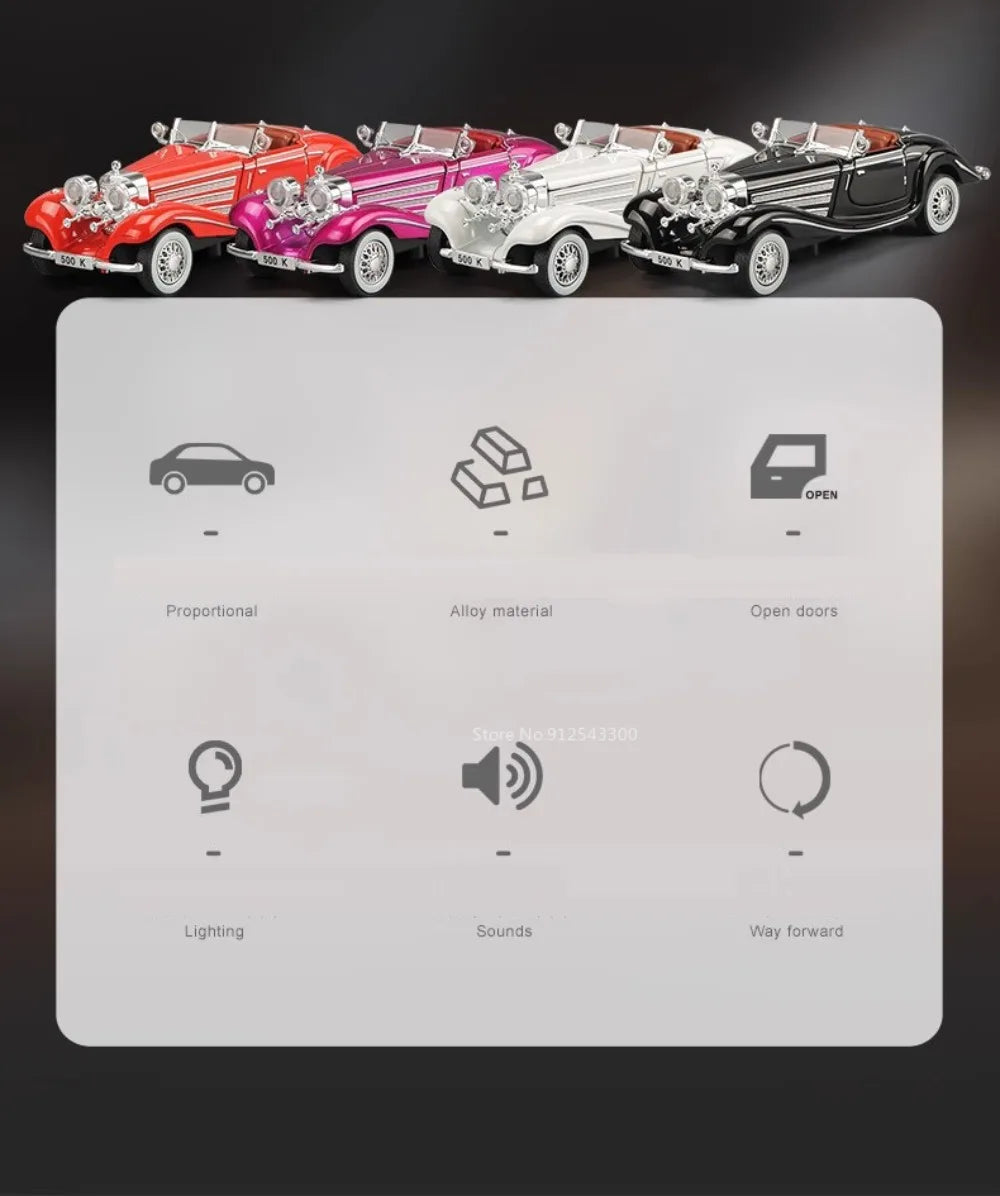 Scale 1:32 500k GLS580 Classic Car Model Toy Doors Opened Alloy Body Rubber Tire Vehicle Sound Light Models Collection Boys Gift