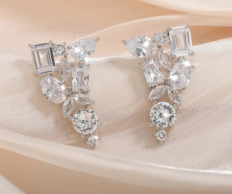 Irregular Marquise Zirconia Earrings for Women Shinny Geometric Square Water Drop CZ Earring