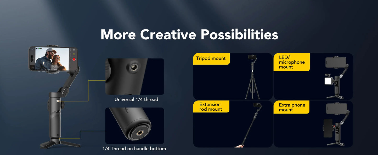 Smart X2 Black 3-Axis Handheld Gimbal Stabilizer With Extension Rod For iPhone And Android Smartphone Gimbal Stabilizer