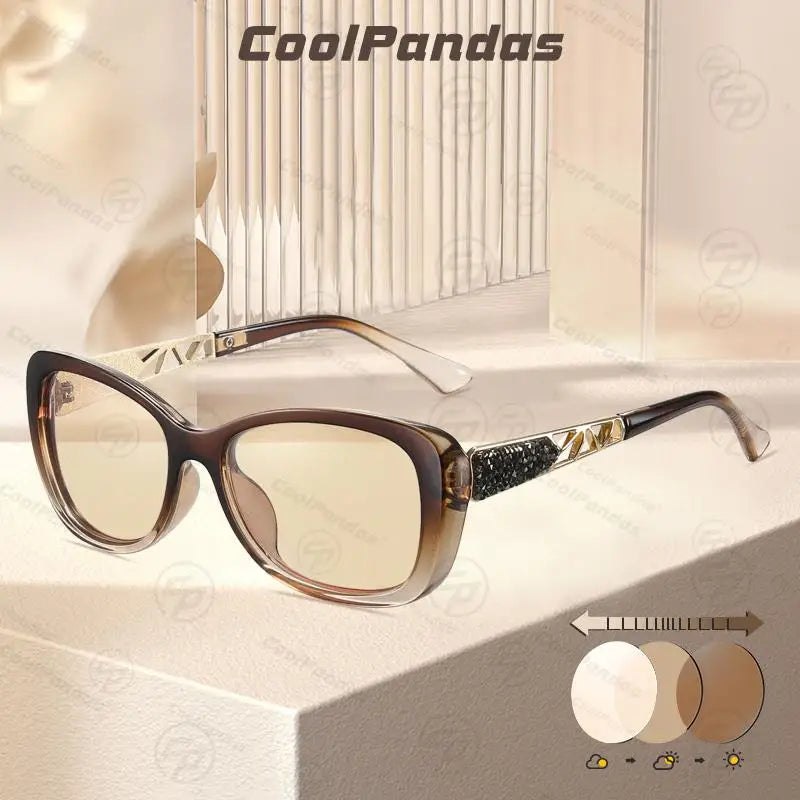 Diamond Frame Photochromic Polarized UV400 Fashion Sunglasses for Women Travel Glasses