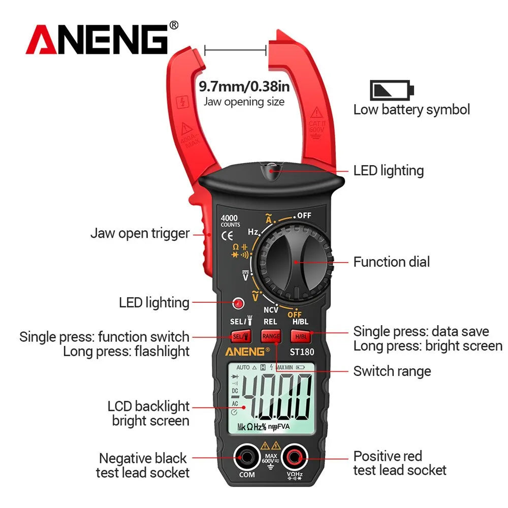 AC Current Clamp Meter  Digital 4000 Counts Multimeter Ammeter Voltage Tester Car Amp Hz Capacitance NCV Ohm Tool