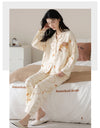 Women’s Winter 100% Cotton Pajama Set – Loose Fit, Turn-Down Collar, Long Sleeves, Cute Pink