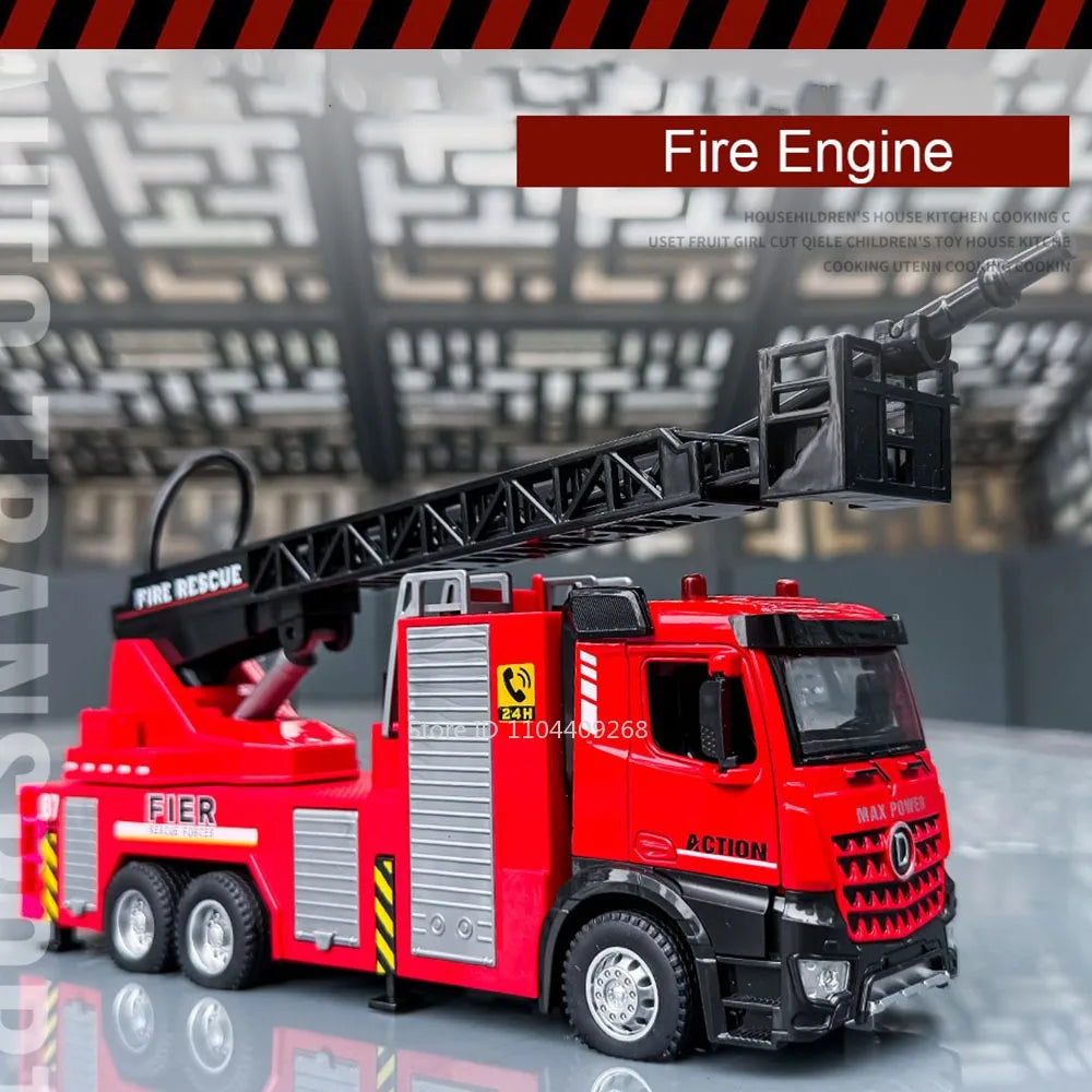 1:32 Ladder Truck Water Tanker Military Missile Rocket Launcher Trucks Model Toy Car Metal Diecast Sound Light Models Boys Gifts