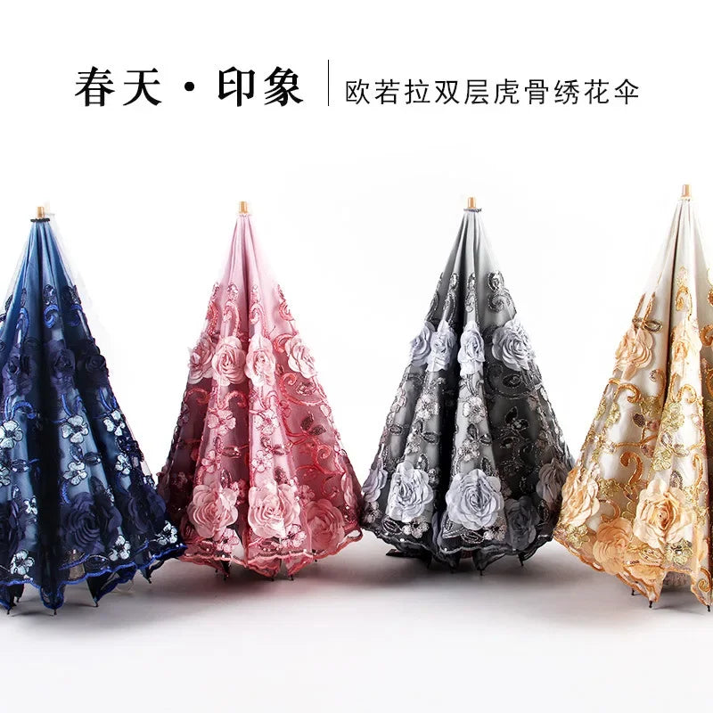 Two Fold All-Weather Umbrella Lace Double Layer restonic  UV-Protection Parasol