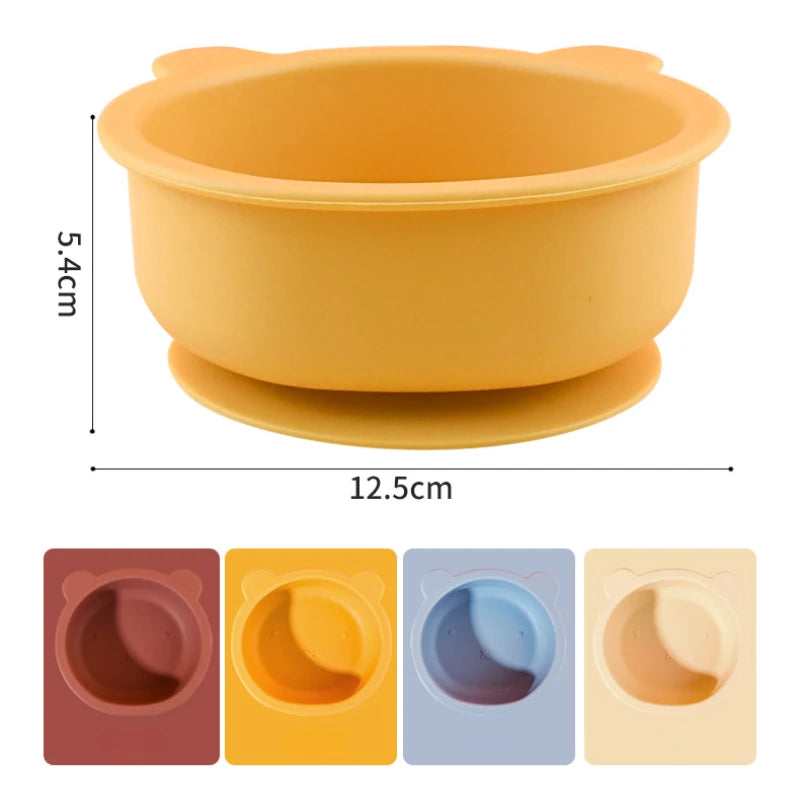 3PCS Silicone Baby Bowl Set Cartoon Bear Baby Feeding Bowl with Spoon & Fork BPA Free Children Dishes Toddler Suction Bowls