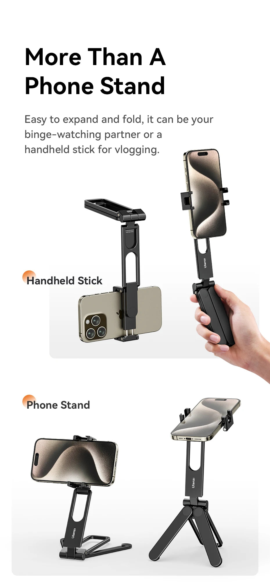 Foldable Phone Tripod Mini Pocket Tripod for Phone Vertical Horizontal Shooting Expansion Video Light Microphone