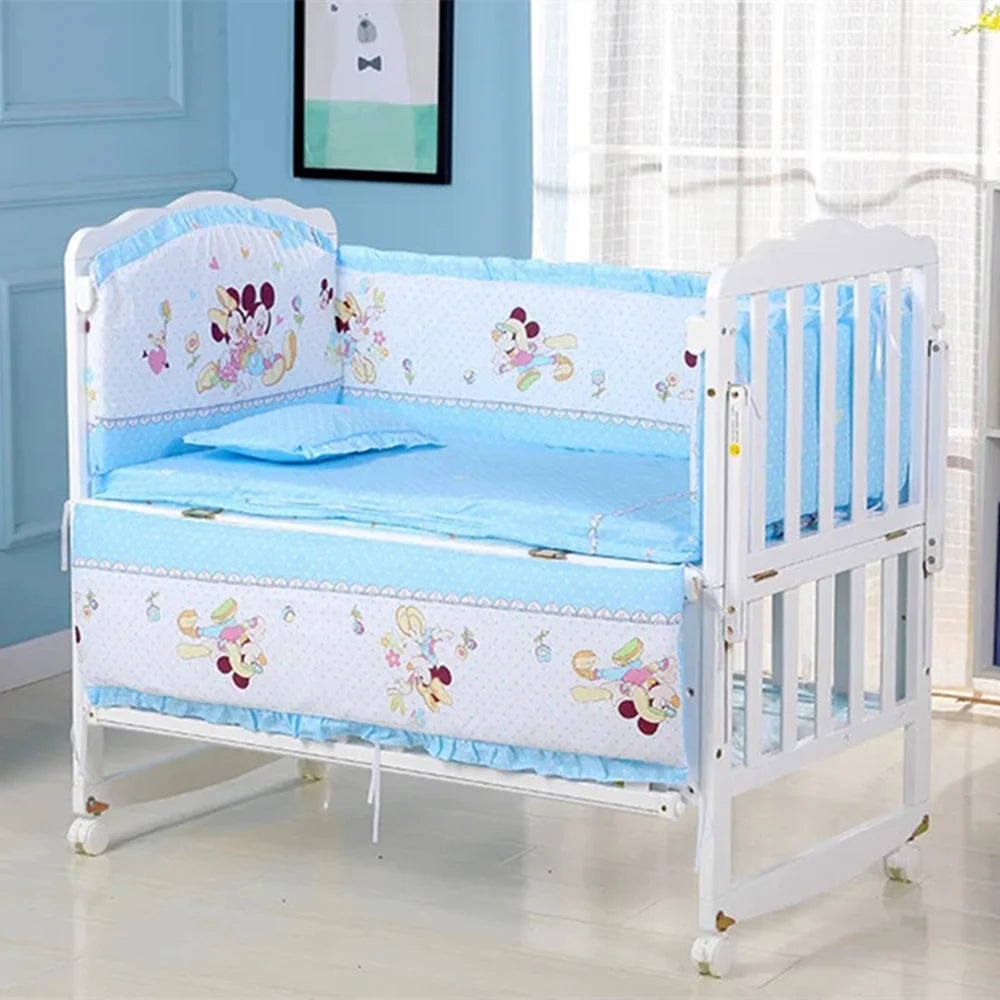 6-Pcs Cotton Nursery Crib Bedding Set – Unisex  Set with 4 Bumpers, Mattress & Pillow