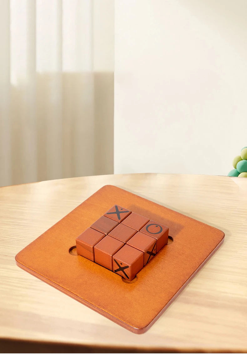 Wooden Push and Shove Tic Tac Toe Strategy Game