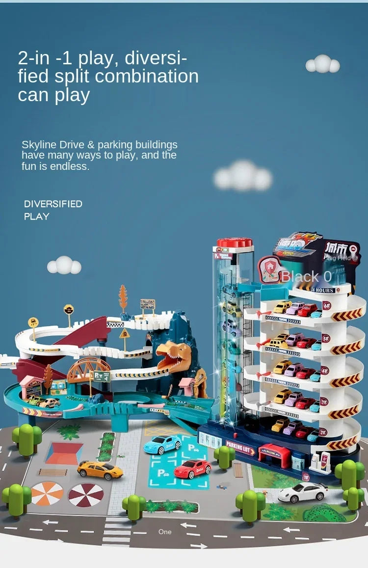 Electric Rail Car Dinosaur Building Parking Lot Adventure Racing Rail Car Toys  Brain Mechanical Interactive Rail Cars