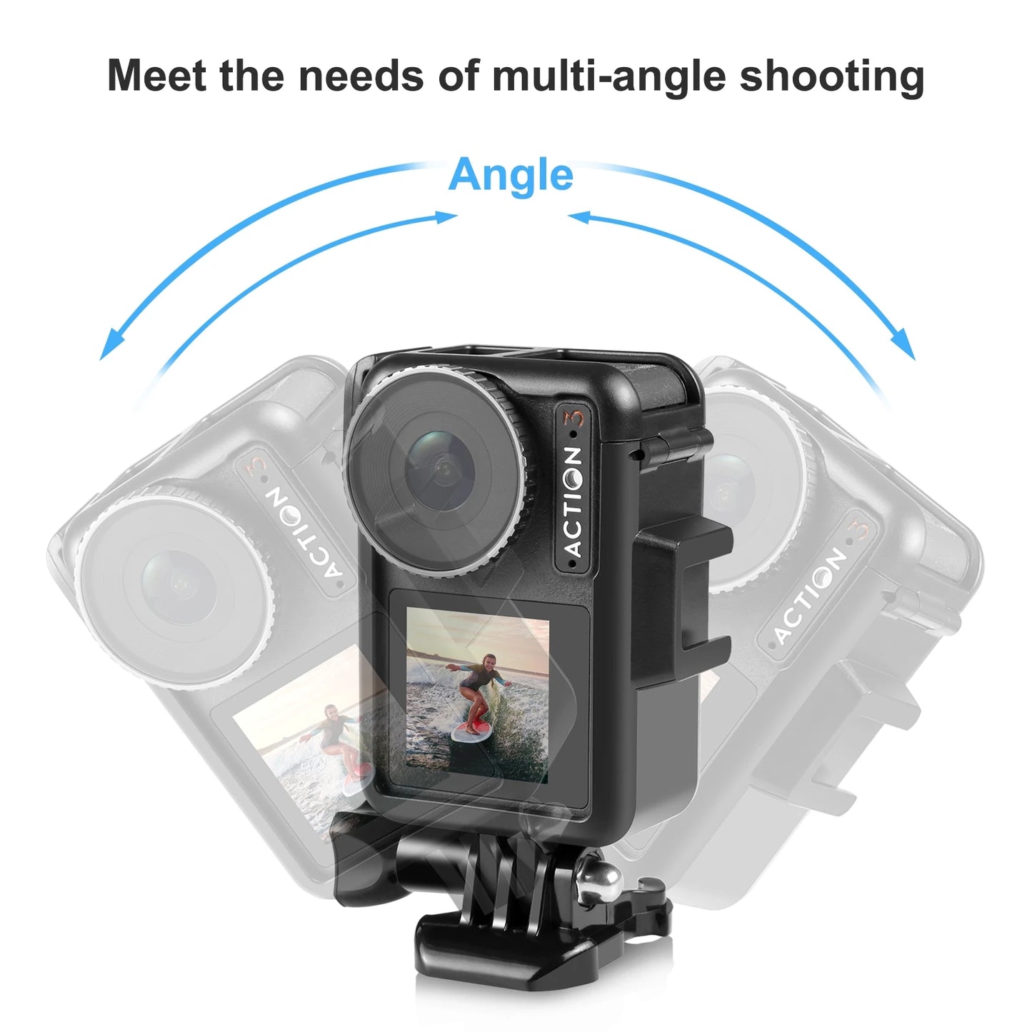 Vertical Protective Camera Frame with Cold Shoe Mounts for DJI Osmo Action Cameras