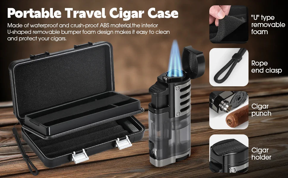 Portable Travel Cigar Humidor,Double Cigar Humidor with Separate Storage for Cigar Accessories,Holds 5 Cigars