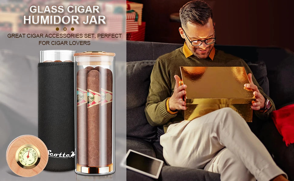Scotte-Cigar Case Humidor Gift Box, Humidor, Humidor, Humidor, Hygrometer, humidifier Travel Cigar Tube for 4 to 5 Cigars