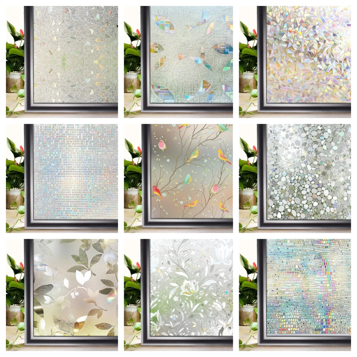 Window Privacy Film Rainbow Window Clings 3D Decorative Window Vinyl Stained Glass Window Decals, Static Cling Window Sticker