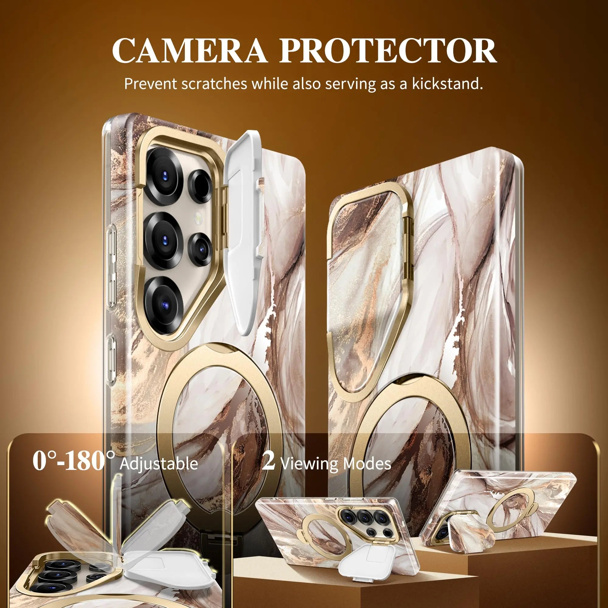 for Samsung Galaxy S25 Ultra with 360° Spin  Magsafe Stand Camera Cover Stand Drop Protection Marble Phone Cover