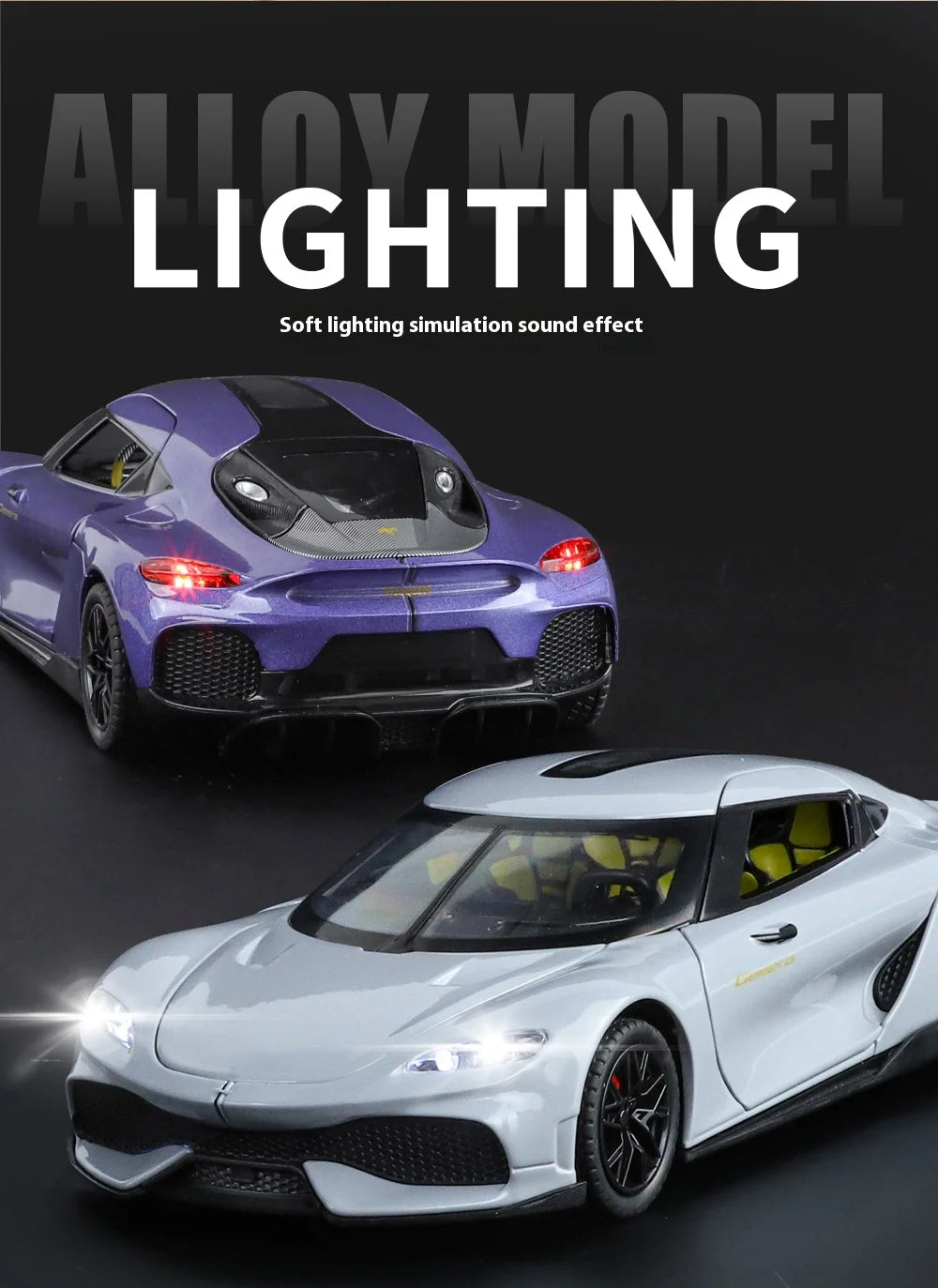 1:24 Gemera GT Sports Car Alloy Diecast Metal Model Sound Light Pull Back Toy Boys Simulation Car Model Ornament Present