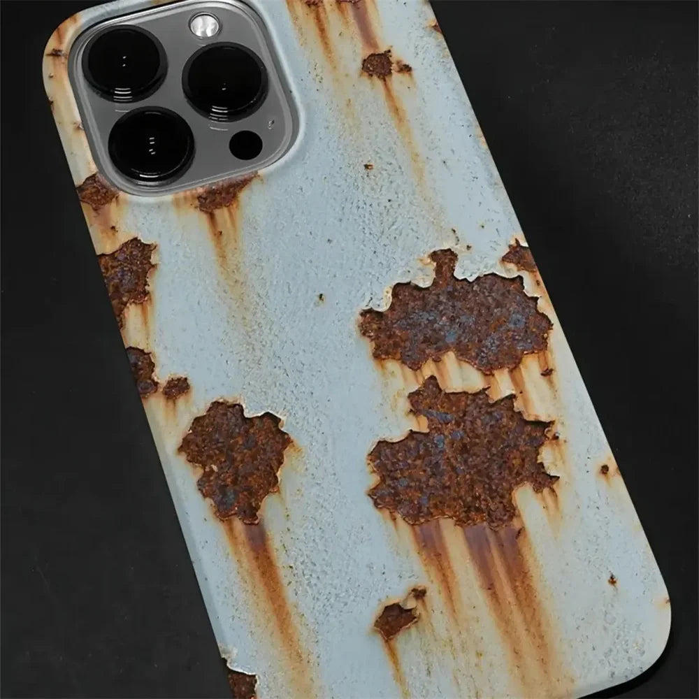 INS Creative 3D Effects Rusty Metal Phone Case For iPhone 16 15 14 13 Pro Max Plus Vivid Effect Soft Silicone Back Cover
