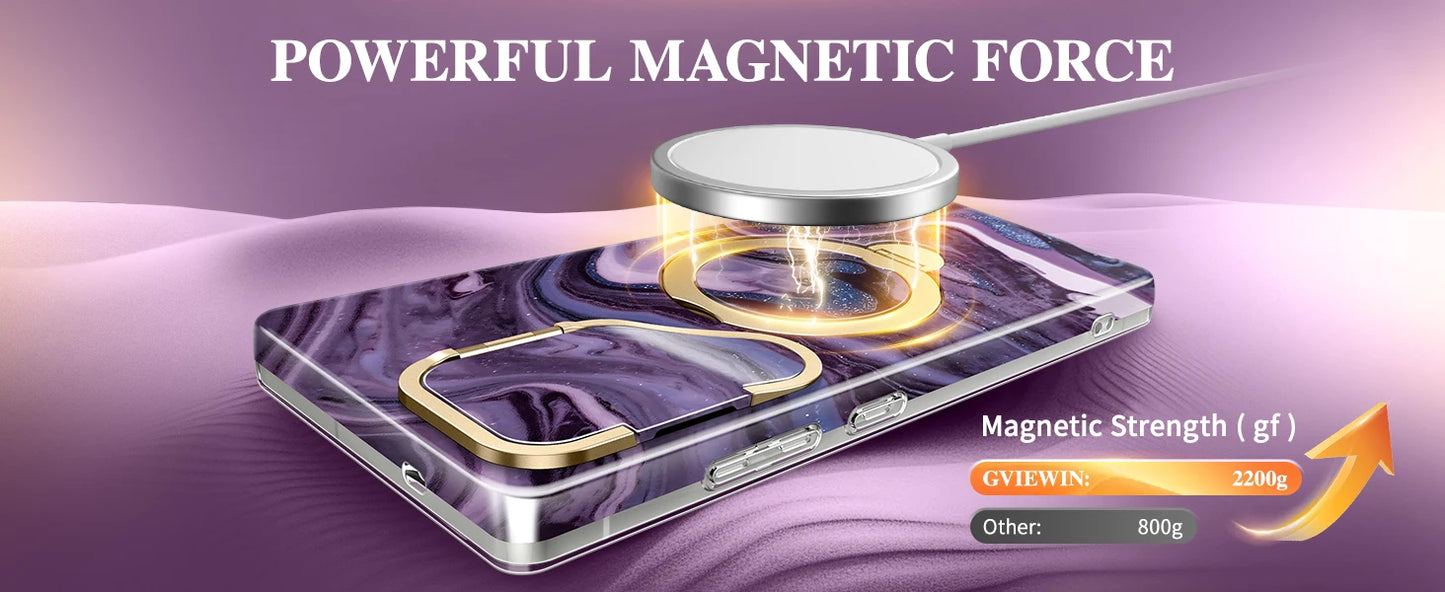 for Samsung Galaxy S25 Ultra with 360° Spin  Magsafe Stand Camera Cover Stand Drop Protection Marble Phone Cover