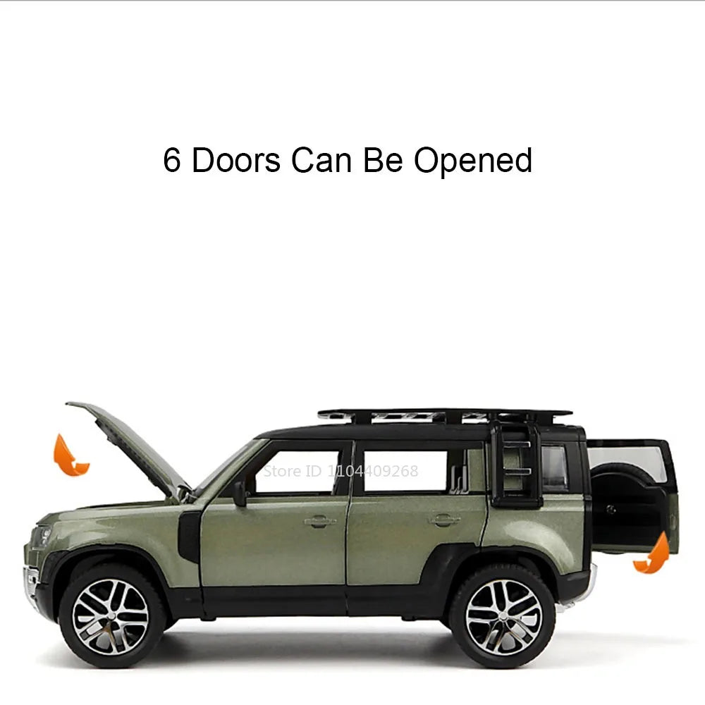 1:24 Scale Land Rover Defender Range Rover Model Car Toy Metal Diecast Sound Light Off Road Vehicles Miniature Models Boys Gifts