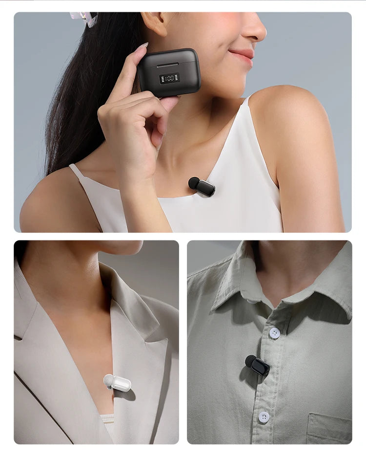 Wireless Lavalier Microphone Dual Mic Plug & Play for iPhone Android Live Recording