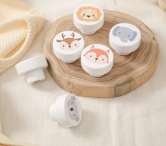 1Set Drawer Button  Cartoon Style Buttons  Wooden living Ornament  Cute Animal Buttons  Screw + Knob Set  Improvement Products