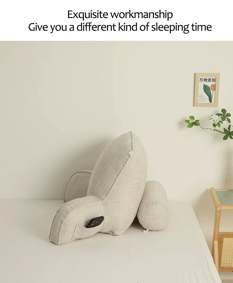 Reading Study Pillow,Bed Wedge with Arms and Pockets Bolster Back Support, Lumbar for Sofa,Office Chair Decorative Pillow