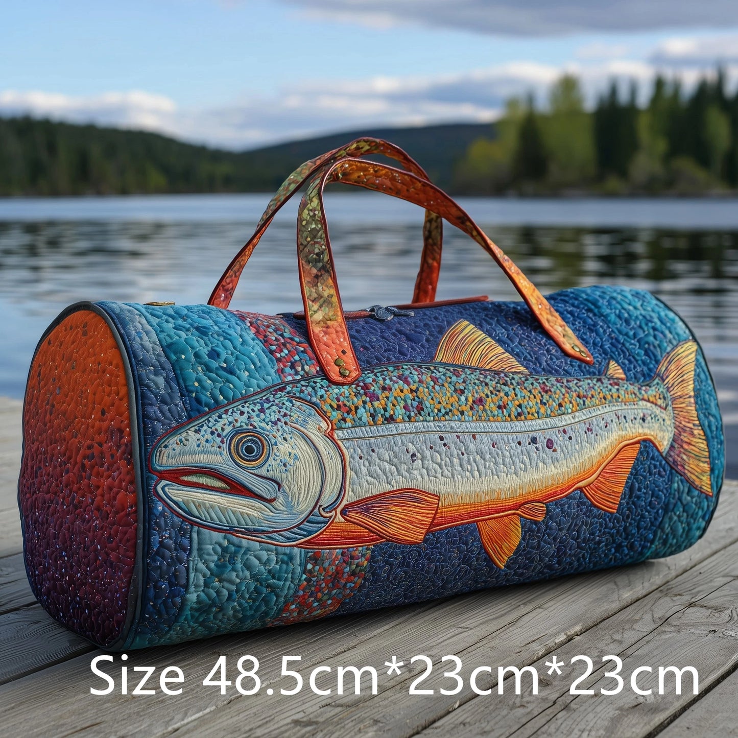 Trendy Handmade Quilted Fishing Gear Bag Bass Fish 3D Printed Duffle Bag Weekender Bag for Men Fisherman Gift Outdoor Adventures