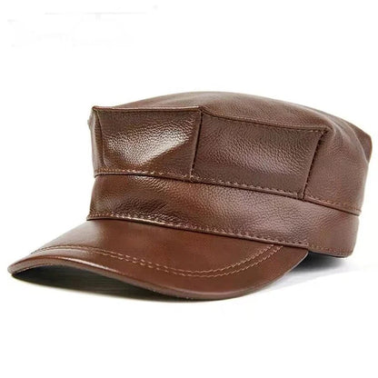 Winter Thermal Genuine Leather Hats Woman Cap Cadet Cap Man Military hat Cowhide Leather Cap