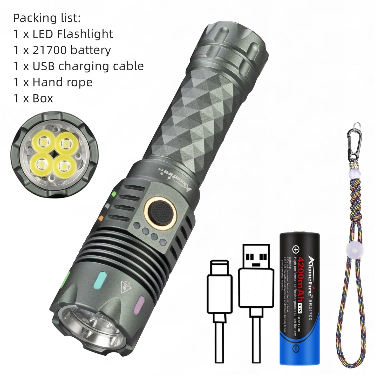 6000 Lumen Rechargeable LED Flashlight With Magnetic Base