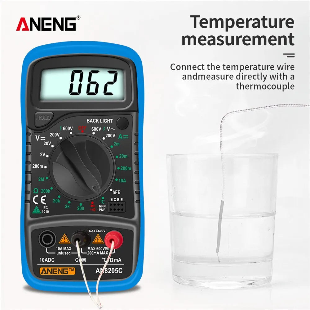 Digital Multimeter AC/DC Ammeter Volt Ohm Multimetro Tester Meter With Thermocouple LCD Backlight Portable