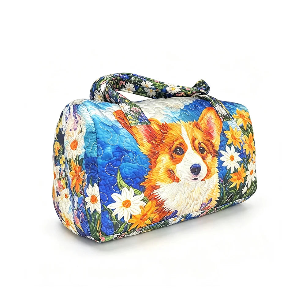 Corgi Dog Quilted Duffel Bag Women Weekender Bag 3D Animal Print Travel Tote Bag Summer Vacation Gym Overnight Luggage Pet Lover