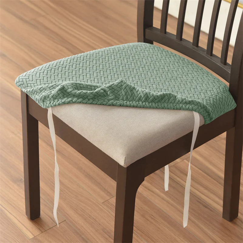 4pcs/set Stretch Dining Chair Seat Covers Jacquard Elastic Upholstered Chairs Cushion Slipcover Anti-Dirty Protector Removable