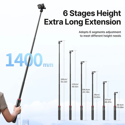 1.4M Extendable Tripod for GoPro Hero 12/11/10/9/8/7/6/5 Insta360 Magnetic Quick Release Tripod Accessories