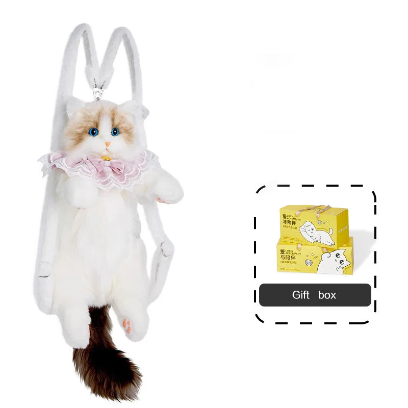 Cute Cat Plush Backpack Soft Cartoon School Bag