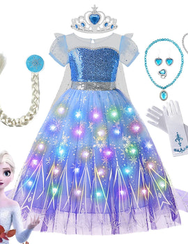 Frozen Elsa Role Playing Dress Light Up Kids Halloween Carnival Girls Birthday Elsa Princess Glowing Vestidos