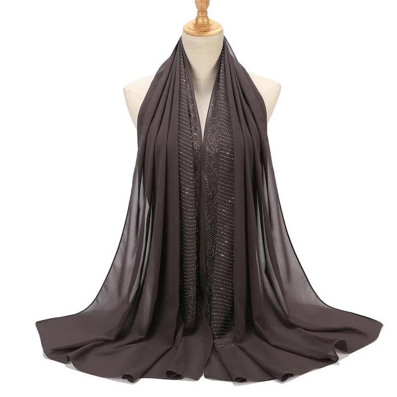 Tassel Diamond Muslim Hijabs Luxury Sequin Chiffon Scarf For Women Dress Abaya Hijab Veil Scarf Long Shawls Turban