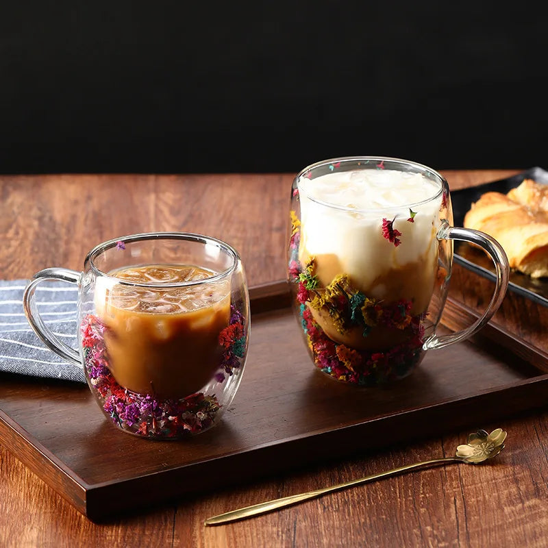 1/2/4PCS Double Wall Clear Glass Coffee Mugs Double Insulated Glass Cup For Hot Cold Beverages Cappuccino Espresso Cup