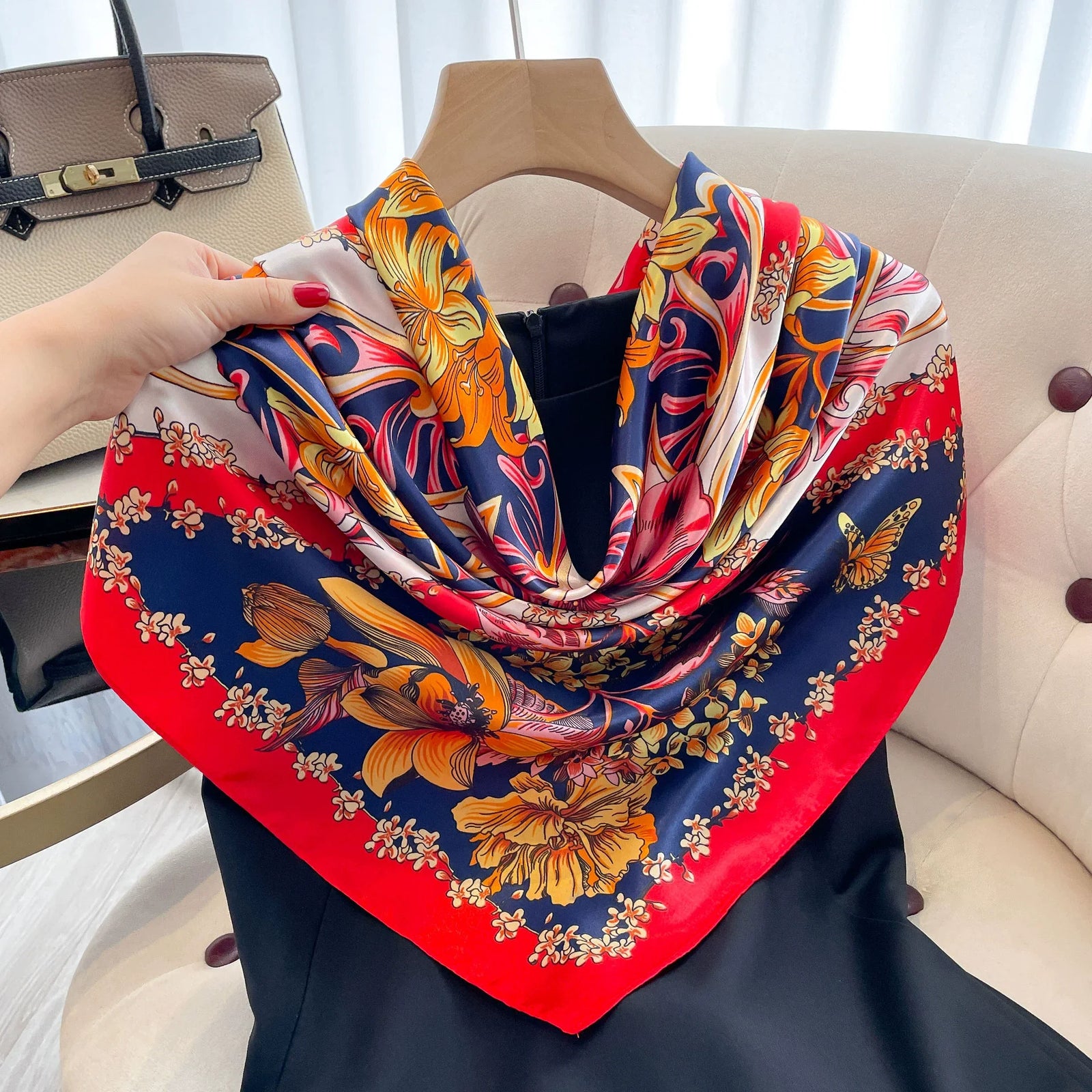 Square Women Scarves Silk Office Ladies Hair Neck Bandanna Headband Foulard Headcloth Muslim Headscarf Female muffler