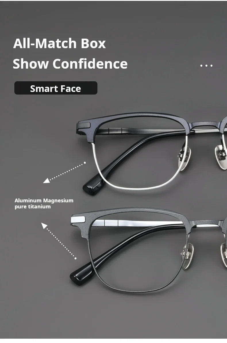 Mens Retro Oval Lightweight Pure Titanium Eyeglasses Frames