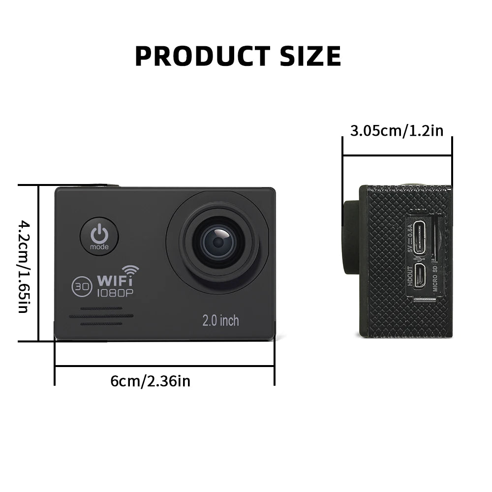Action Camera 1080P/30FPS WiFi Bicycle Mini Camera 140° Wide-angle  Underwater Waterproof Cameras Outdoor Sports Video Recording