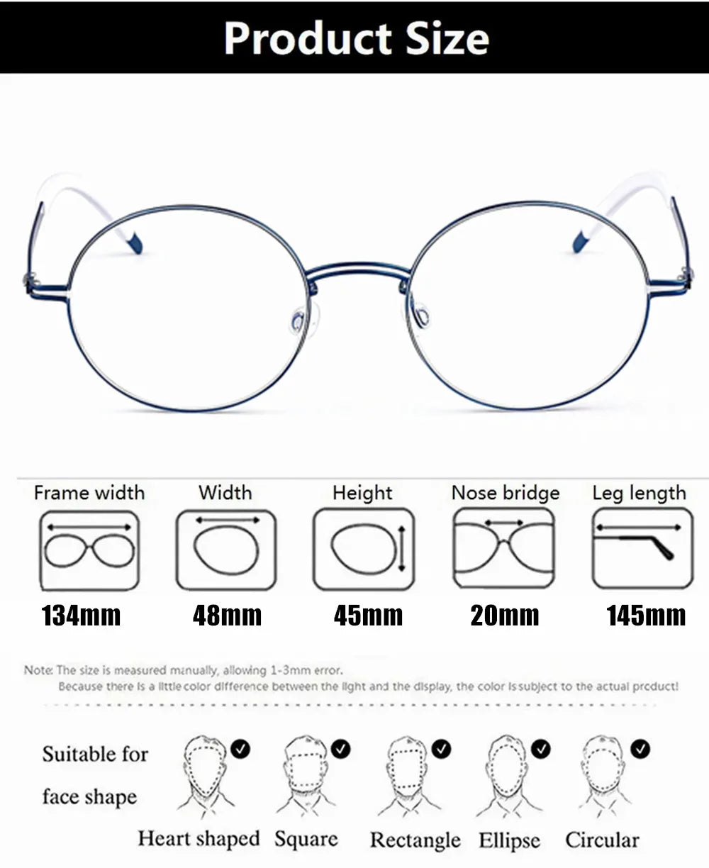 Round Screwless Pure Titanium Eyeglasses Frame