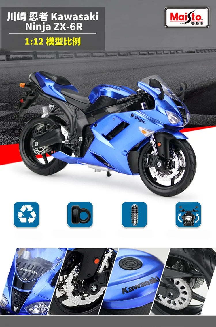 Diecast Kawasaki Ninja ZX6R Racing Motorcycle Model 1 to 12 Scale
