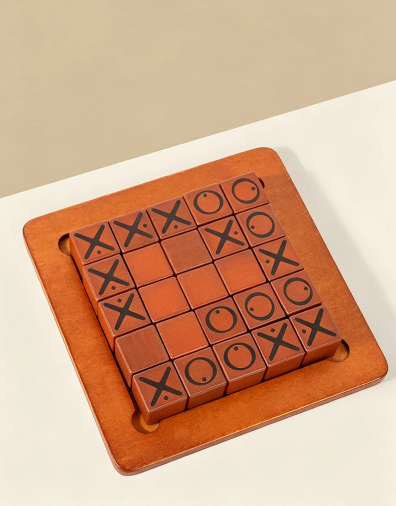 Wooden Push and Shove Tic Tac Toe Strategy Game