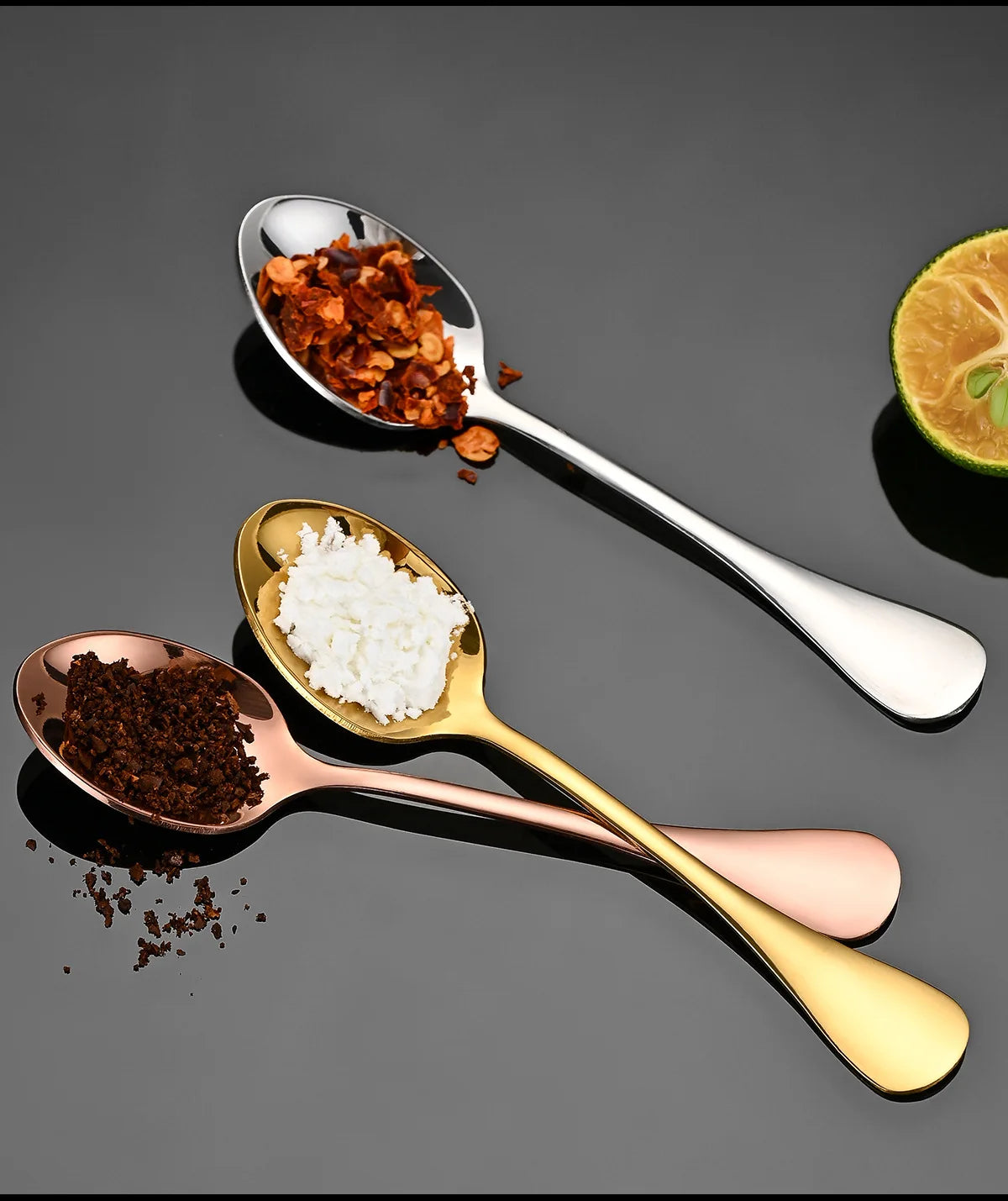 Small Gold Korean Spoon Mini Stainless Steel Soup Spoon Multi-purpose Tableware for Dessert Seasoning Coffee Cake Gift